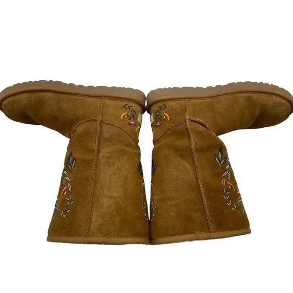 UGG Women's Juliette Embroidered Boots Chestnut Suede Brown Size 7 - Picture 4 of 11